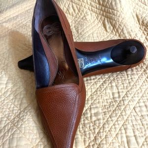 Escada brown, pebbled genuine leather kitten Heel pump size 8 1/2.